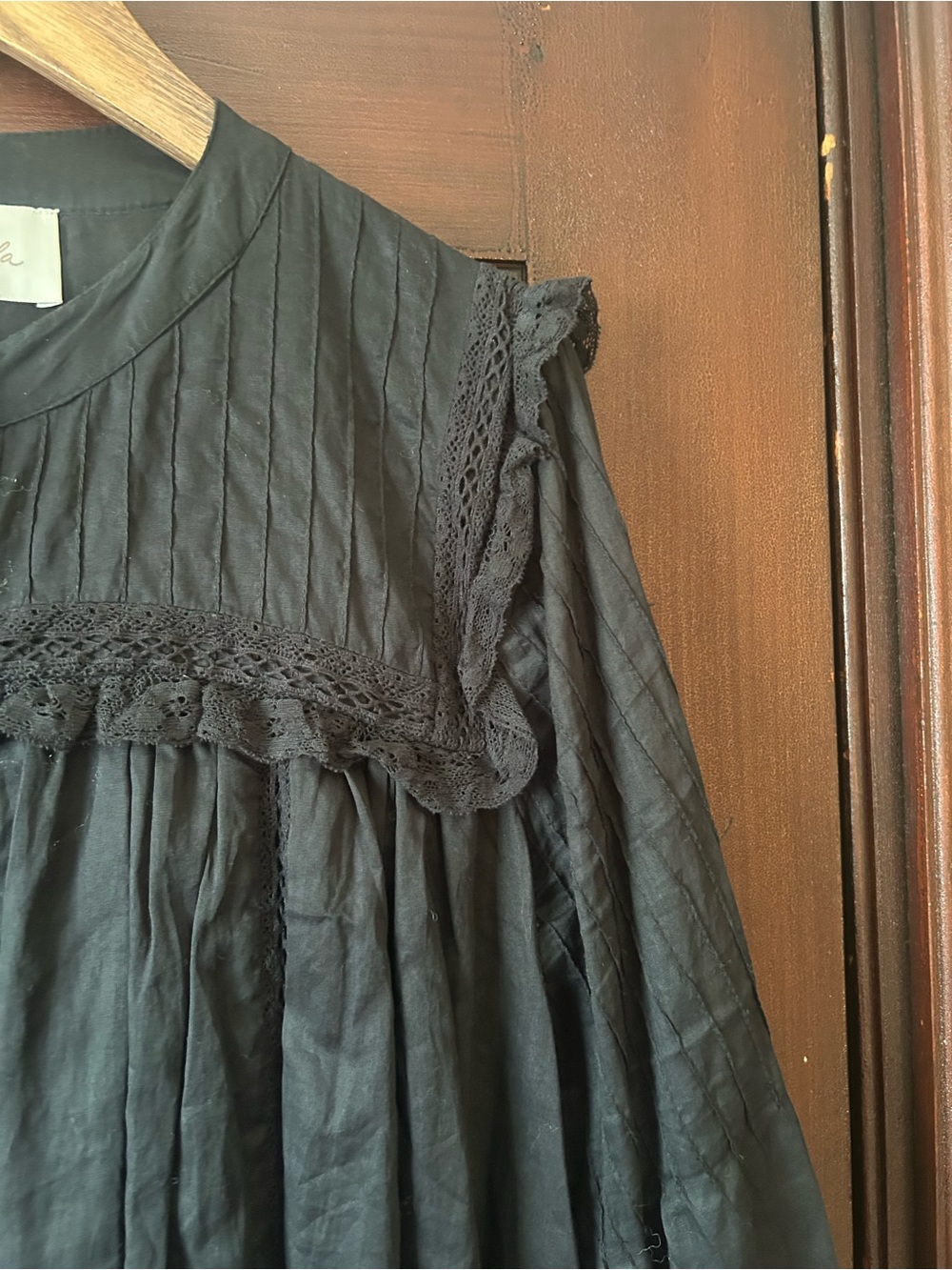 Cleobella Abby Mini Dress Black Size Medium Organic Cotton Ruffle Boho Western - Picture 8 of 14